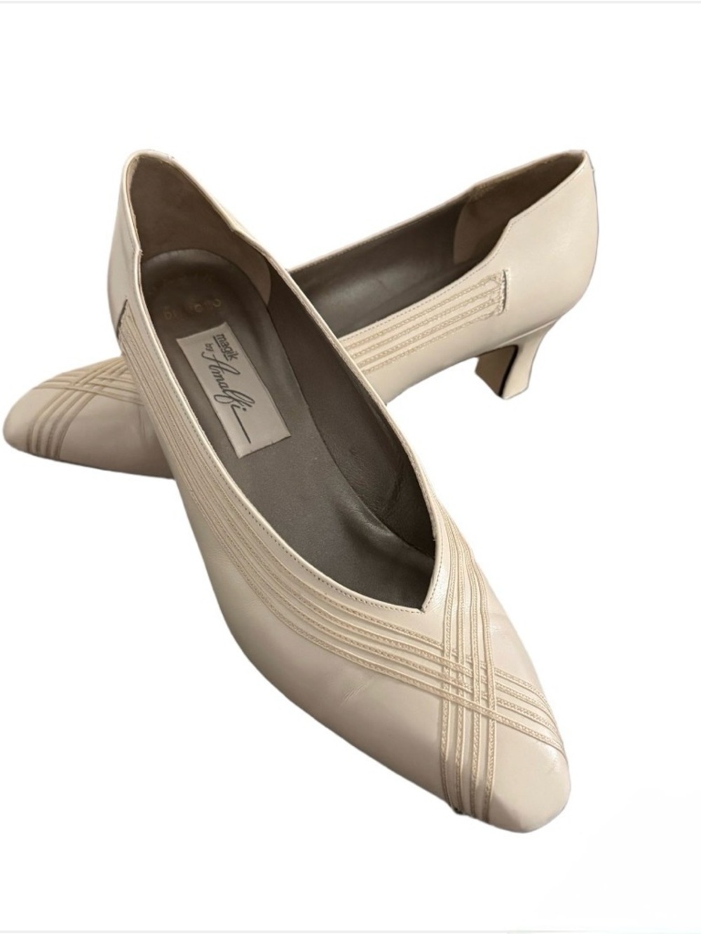 RARE Genuine Italian Leather Vintage 80s 90s Heels in Ivory Sz 9
